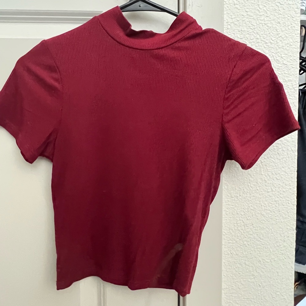 ruby red mock neck top